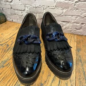 Women’s Black Loafers with Blue Chain - Size 40